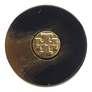 Tory Burch Coat Button 1" Faux Tortoise Horn Gold Tone Double T Logo Resin Shank